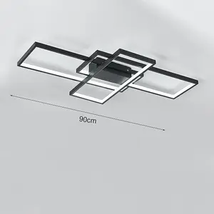 Black Frame Neutral Style Rectangular LED Semi Flush Ceiling Light Fixture 90cm Cool White