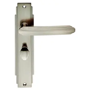 Art Deco Bathroom Door Handle Satin Nickel