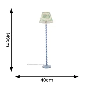 ValueLights Bobbles Powder Blue Bobbin Floor Lamp with Pink Aztec Pleated Shade