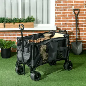 Outsunny Folding Wagon Garten Cart Collapsible Camping Trolley on Wheels, Grey