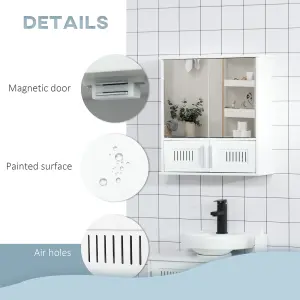 kleankin Bathroom Mirror Cabinet Wall Mount Storage Unit Double Doors, White