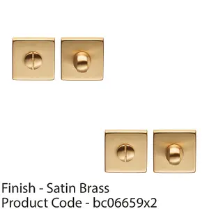 2 PACK - Square Rose Thumbturn & Release Lock - Satin Brass - Bathroom Door WC