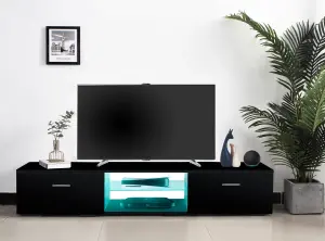 MDA Designs AVIOR Black Modern TV Cabinet for Flat TV Screens of up to 75" Entertainment Unit with LED Lights