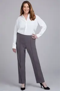 Bonmarche Grey Comfort Waist Straight Leg Trousers, Size: 26