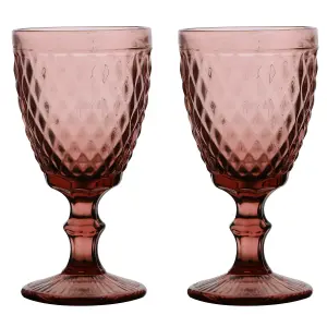 Set of 2 Vintage Luxury Red Diamond Embossed Drinking Wine Glass Wine Goblets 270ml