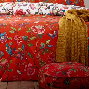 Rufus Cotton Blend, Polyester Floral Duvet Cover Set with Pillowcases Orange / Single - 1 Standard Pillowcase