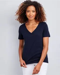 Cotton Traders Women's Essential Short Sleeve V-Neck T-Shirt In Blue - Size 8