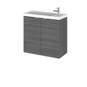 Fusion 600mm Wall Mount Vanity Unit Anthracite Woodgrain