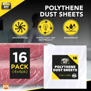 16pk Plastic Dust Sheets for Decorating 3.6m x 2.7m, Large Dust Sheets for Furniture, Dust Sheet Plastic Sheets for Painting, Dust