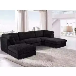 London Black U Shape Corner Sofa - Full Back Cushions