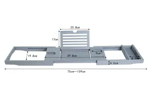 Woodluv Extendable Luxury Bamboo Bathtub Caddy/ Bath Bridge/ Bath Tray With Slotted Design, Grey