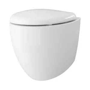 GoodHome Kentia White Rimless Wall hung Round Toilet pan with Soft close seat