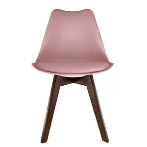 Soho Blush Pink Plastic Dining Chair with Squared Dark Wood Legs