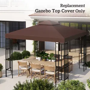 Outsunny 3(m) 2 Tier Garden Gazebo Top Cover Replacement Canopy Roof Coffee