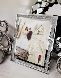 Crushed Crystal Photo Frame Jewel Mirror Silver Diamante Picture Frame L