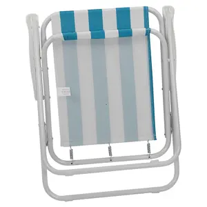 URBNLIVING 76cm Height 2pcs White & Blue Stripe Garden Patio Metal Folding Chairs Camping Beach Picnic Outdoor Seats