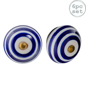 Nicola Spring - Round Ceramic Cabinet Knobs - Stripe - Pack of 6