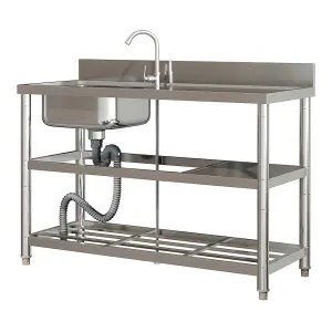 1 Compartment Commercial Floorstanding Stainless Steel Kitchen Sink with Storage Shelf 120cm