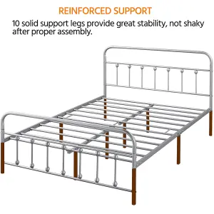 Yaheetech Silver 4ft6 Double Classic Iron Bed Frame with High Headboard and Footboard