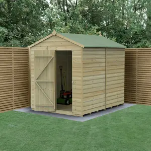 Forest Garden Beckwood Shiplap 8x6 ft Apex Natural timber Wooden Pressure treated Shed with floor (Base included) - Assembly service included