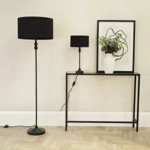 ValueLights Maggie Black Metal Candlestick Floor Lamp with Black Fabric Lamp Shade