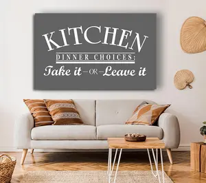 Kitchen Quote Dinner Choices Grey Canvas Print Wall Art - Medium 20 x 32 Inches