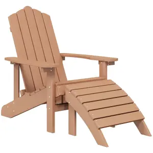 Berkfield Garden Adirondack Chair with Footstool & Table HDPE Brown