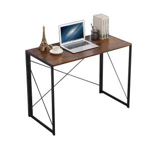 House of Home Folding Desk Computer Rustic Brown Wood Foldable Study Table Laptop Office Space