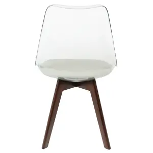 Soho Clear and Light Grey Plastic Dining Chair with Squared Dark Wood Legs