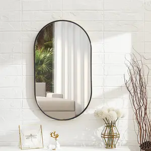 Oval Metal Wall Mirror Black