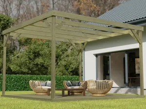 Wooden box pergola and decking, complete DIY kit (2.4m x 2.4m, Light green (natural) finish)