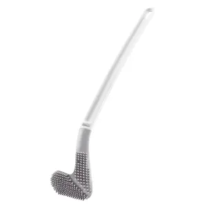 Reach Everywhere Silicone Toilet Brush with Holder - Grey & White Flexible Bristle Anti-Scratch Right-Angled Loo Cleaning Tool