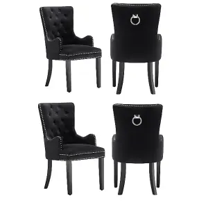 Set of 4 Windsor Knocker Back Dining Chairs Velvet Dining Room Chair w/ Armrest, Black