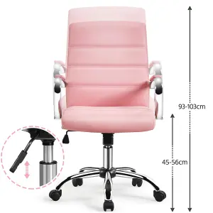 Yaheetech Height Adjustable PU Leather Office Chair with Armrests - Pink