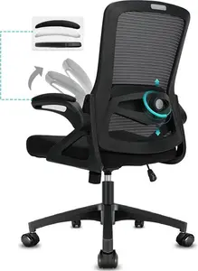 Durrafy Office Chair Ergonomic Desk With 90° Flip-Up Armrest Lumbar Support, Height Adjustable Chair, Executive Swivel Computer Padded Seat Cushion