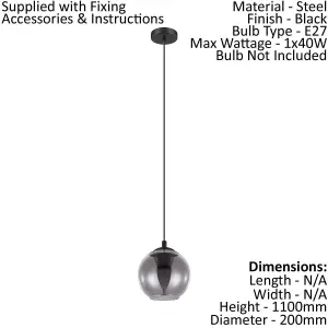 Pendant Ceiling Light Colour Black Shade Black Transparent Glass Vaporized E27 1x40W