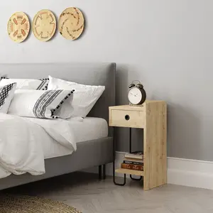 Jan Versatile Modern Bedside Table with Drawer and Open Shelf Oak / Right Orientation