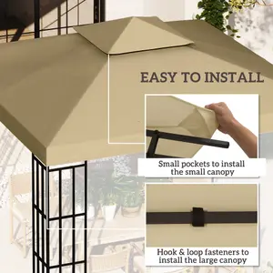 Outsunny 3(m) 2 Tier Garden Gazebo Top Cover Replacement Canopy Roof Deep Beige