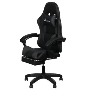 Racing 360 Degree Reclining Swivel Gaming Chair Reclining PU Leather With Footrest & Massager - Black