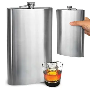 Xl Hip Flask Stainless Steel Whisky 1.7l Whisky Liquor Spirits Vodka Giant Jumbo Gift Set