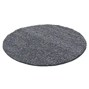 Abaseen 120cm Dark Grey Thick Pile Soft Shaggy Modern Circluar Rug