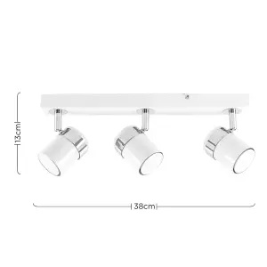 ValueLights Rosie Modern 3 Way Adjustable Heads White and Chrome Straight Bar Ceiling Spotlight Fitting