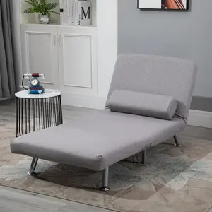 HOMCOM Single Folding 5 Position Convertible Sleeper Chair Sofa Bed Grey Silver