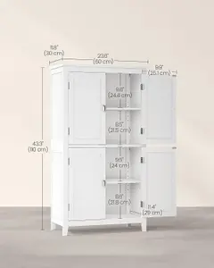 VASAGLE Bathroom Cabinet, Bathroom Storage Unit, Kitchen Cabinet, Freestanding, with 4 Doors, Adjustable Shelves, White