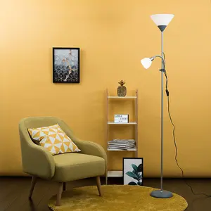 ValueLights Mozz Modern Silver 2 Way Parent and Child Uplighter and Spotlight Design Floor Lamp