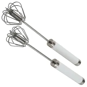 Set of 2 Semi-Automatic Whisk and Whipper Utensils - Lightweight, Fast & Powerful Stainless Steel Push Press Whisking Kitchen Tool