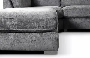 Luxe U-Shaped Sofa Full Back Removable Footstool Grey