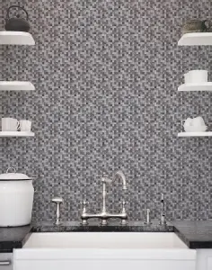 Galerie Natural Fx Silver Grey Tessera Embossed Wallpaper