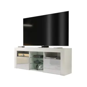 TV Unit 145cm Modern White with High Gloss Grey Doors - Creative Furniture