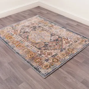 Dark Blue Traditional Abstract Floral Rug Easy to clean Dining Room-160cm X 220cm